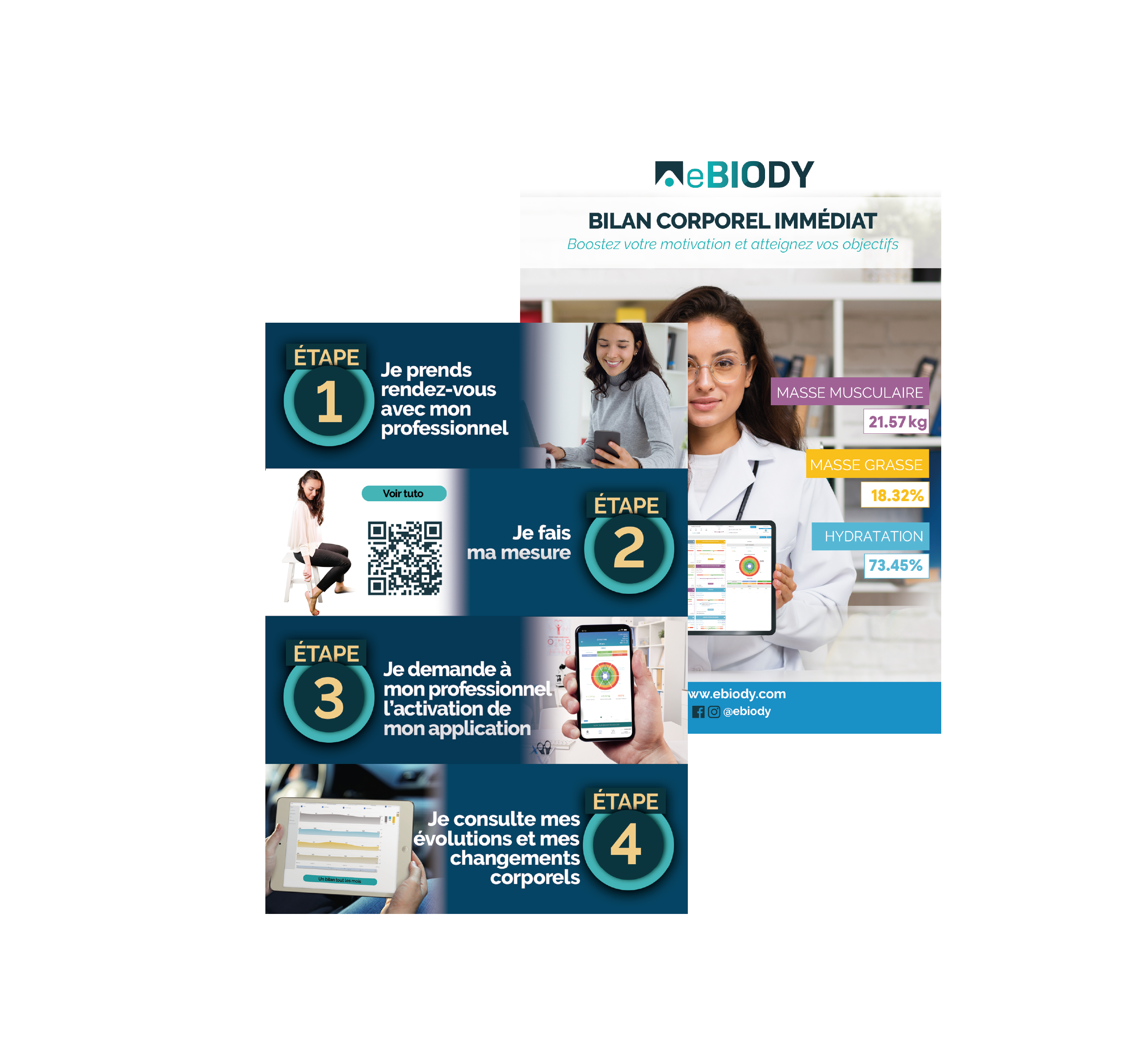 500 Flyers eBIODY Visuels adaptés selon secteur d'activité (Fitness, EMS, Nutrition, Esthétique)