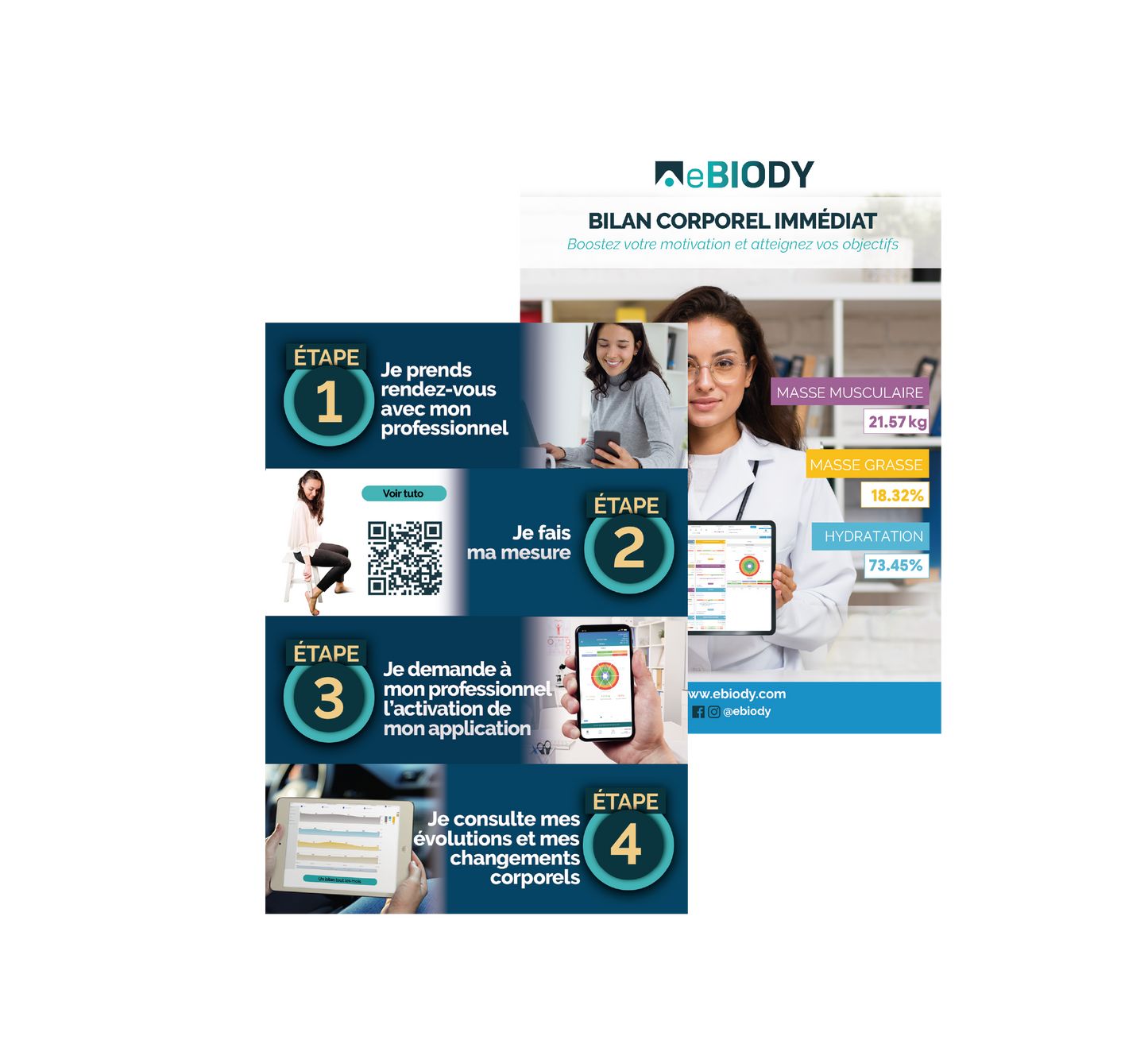 500 Flyers eBIODY Visuels adaptés selon secteur d'activité (Fitness, EMS, Nutrition, Esthétique)